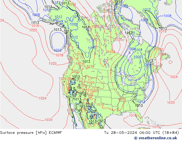 Atmosférický tlak ECMWF Út 28.05.2024 06 UTC