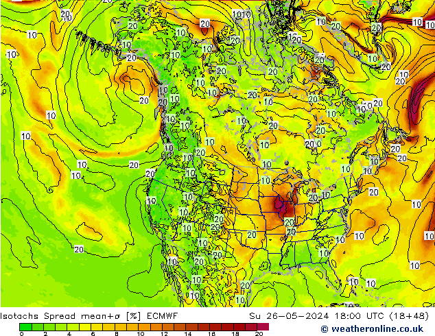 Isotaca Spread ECMWF dom 26.05.2024 18 UTC