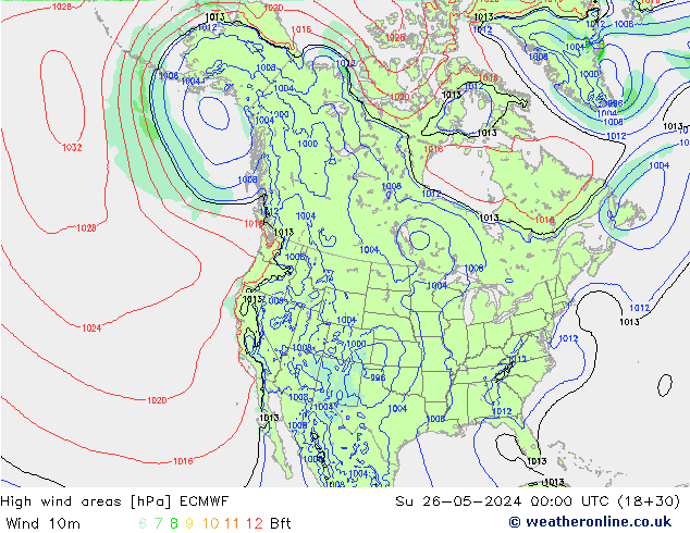 High wind areas ECMWF Su 26.05.2024 00 UTC