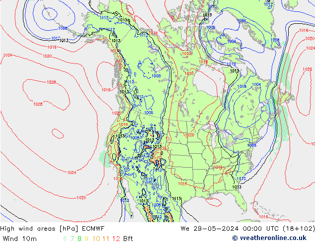 High wind areas ECMWF We 29.05.2024 00 UTC