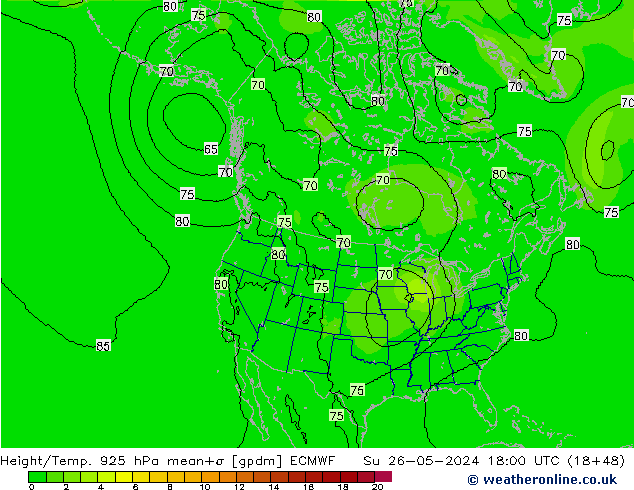 Height/Temp. 925 hPa ECMWF dom 26.05.2024 18 UTC