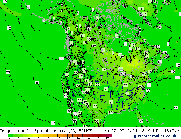 Temperatura 2m Spread ECMWF lun 27.05.2024 18 UTC