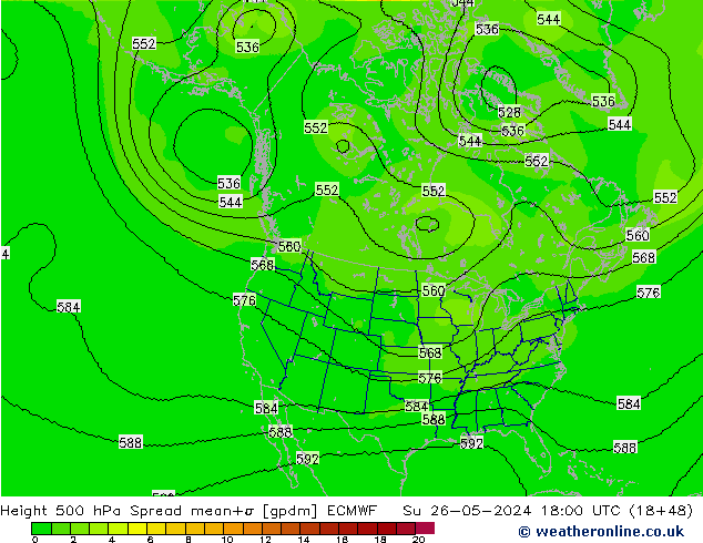 Hoogte 500 hPa Spread ECMWF zo 26.05.2024 18 UTC