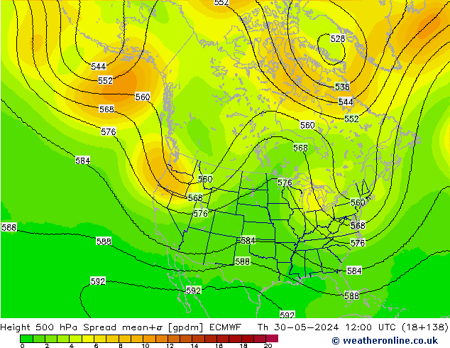 Height 500 hPa Spread ECMWF Th 30.05.2024 12 UTC