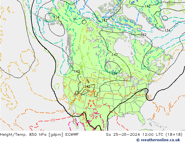 Height/Temp. 850 hPa ECMWF Sa 25.05.2024 12 UTC