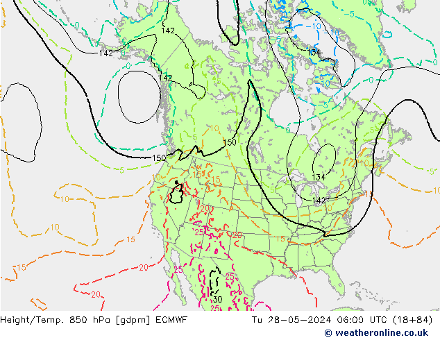 Hoogte/Temp. 850 hPa ECMWF di 28.05.2024 06 UTC