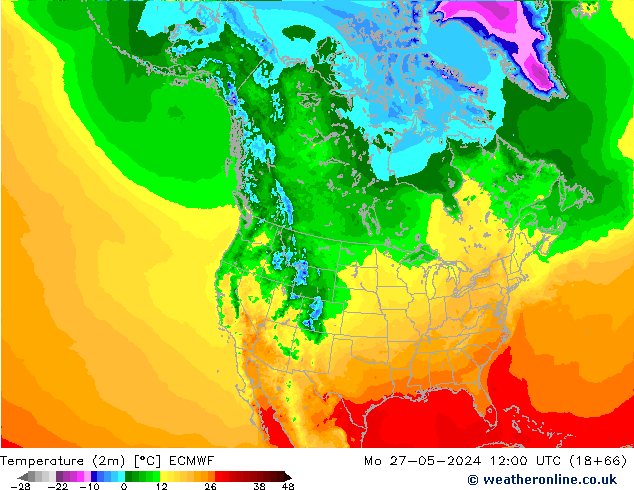 Temperature (2m) ECMWF Mo 27.05.2024 12 UTC