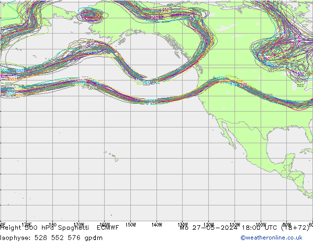 Hoogte 500 hPa Spaghetti ECMWF ma 27.05.2024 18 UTC