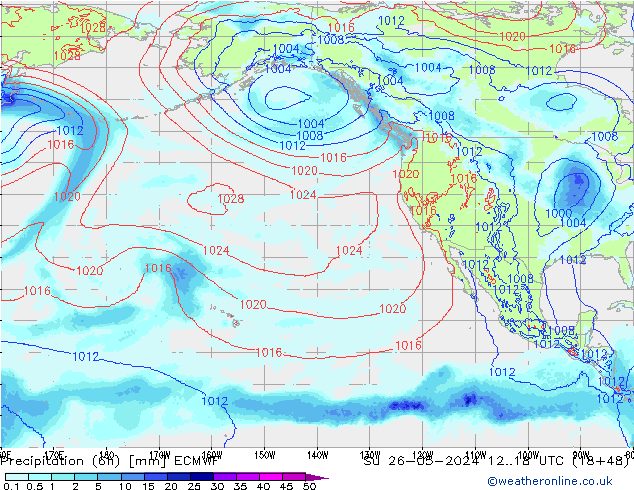 Precipitación (6h) ECMWF dom 26.05.2024 18 UTC