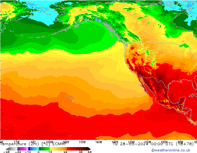 Temperature (2m) ECMWF Út 28.05.2024 00 UTC