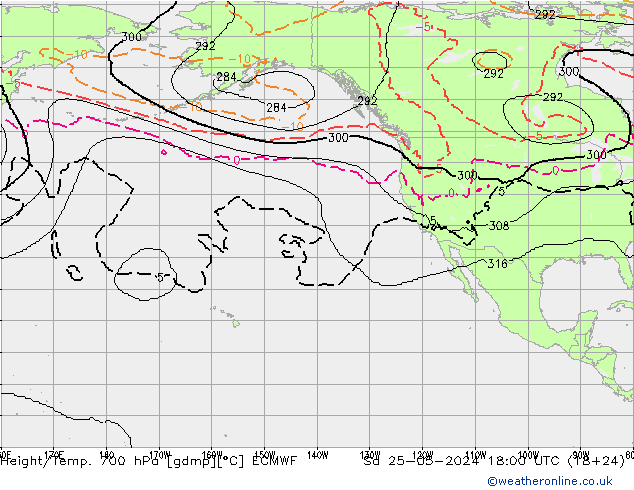 Height/Temp. 700 hPa ECMWF Sa 25.05.2024 18 UTC