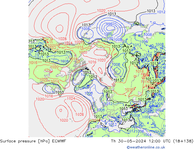 Surface pressure ECMWF Th 30.05.2024 12 UTC