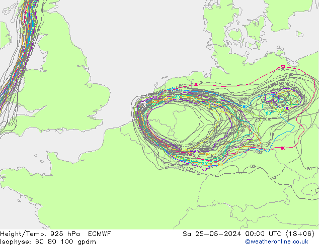 Hoogte/Temp. 925 hPa ECMWF za 25.05.2024 00 UTC