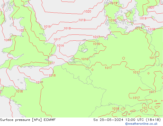 Bodendruck ECMWF Sa 25.05.2024 12 UTC