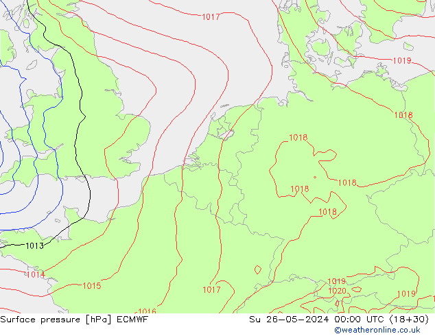 Presión superficial ECMWF dom 26.05.2024 00 UTC