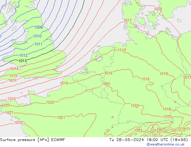 Pressione al suolo ECMWF mar 28.05.2024 18 UTC