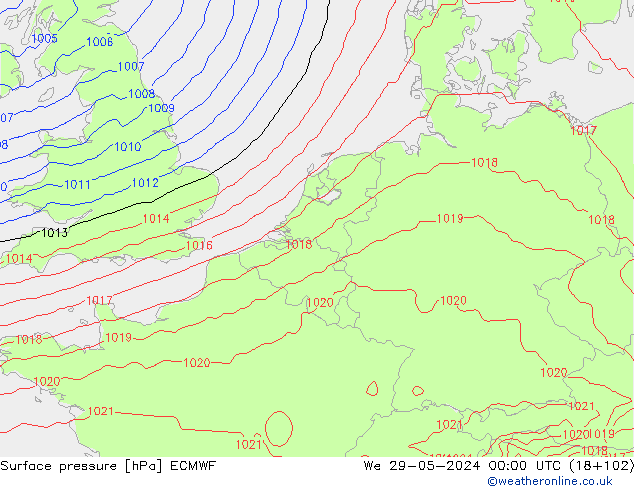 Presión superficial ECMWF mié 29.05.2024 00 UTC