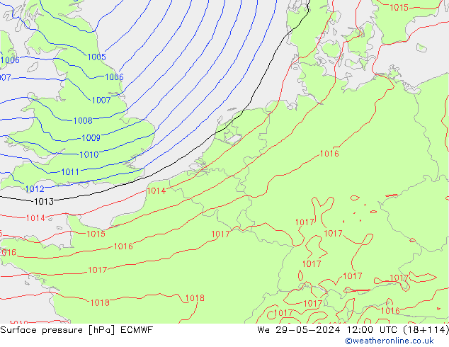 Surface pressure ECMWF We 29.05.2024 12 UTC