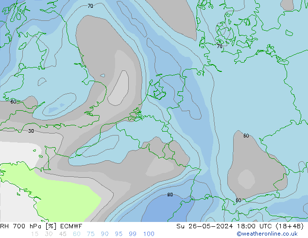 RH 700 hPa ECMWF dom 26.05.2024 18 UTC