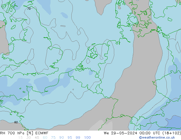 RH 700 hPa ECMWF We 29.05.2024 00 UTC