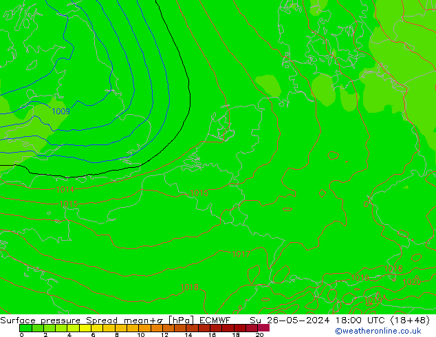 Surface pressure Spread ECMWF Su 26.05.2024 18 UTC