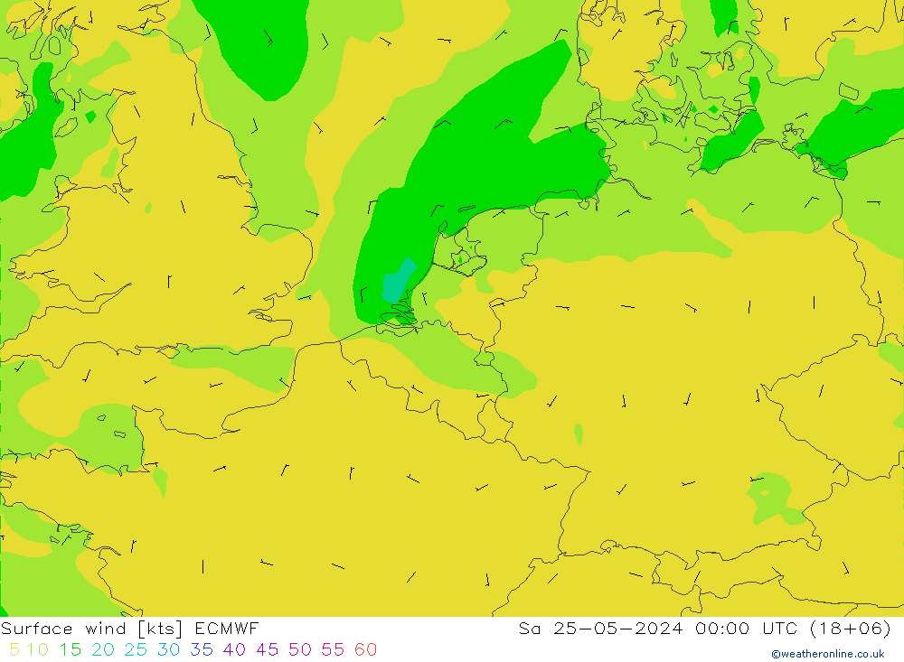 Viento 10 m ECMWF sáb 25.05.2024 00 UTC