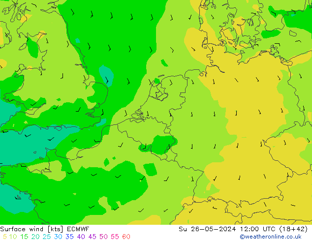 Viento 10 m ECMWF dom 26.05.2024 12 UTC