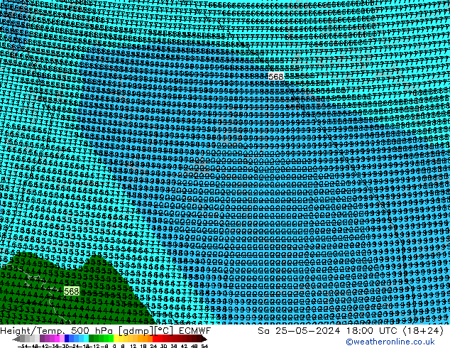 Height/Temp. 500 hPa ECMWF so. 25.05.2024 18 UTC