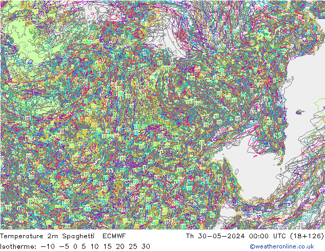 Temperature 2m Spaghetti ECMWF Th 30.05.2024 00 UTC