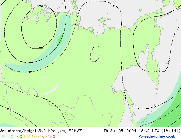 Jet stream/Height 300 hPa ECMWF Čt 30.05.2024 18 UTC