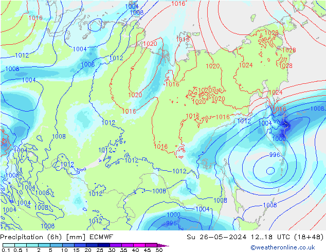 Precipitation (6h) ECMWF Ne 26.05.2024 18 UTC