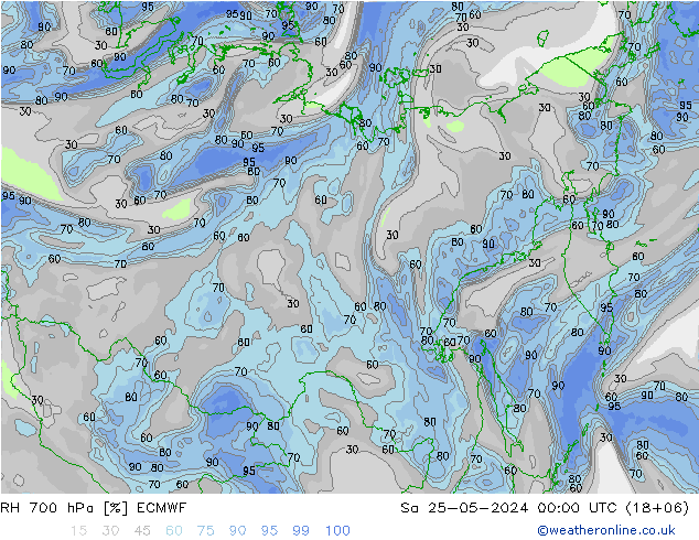 RH 700 hPa ECMWF  25.05.2024 00 UTC