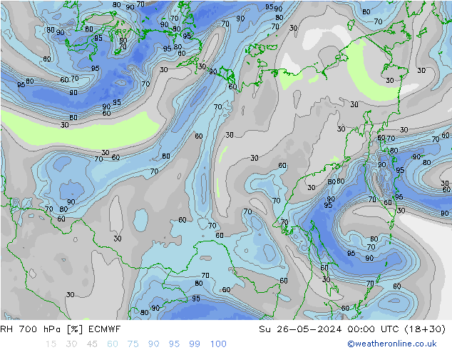 RH 700 hPa ECMWF nie. 26.05.2024 00 UTC