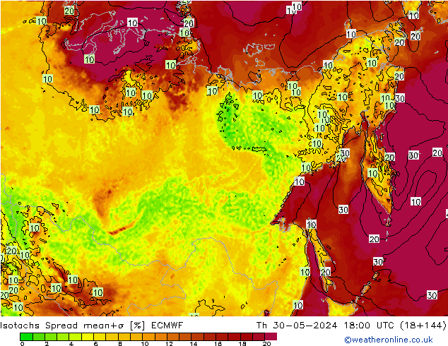 Isotaca Spread ECMWF jue 30.05.2024 18 UTC