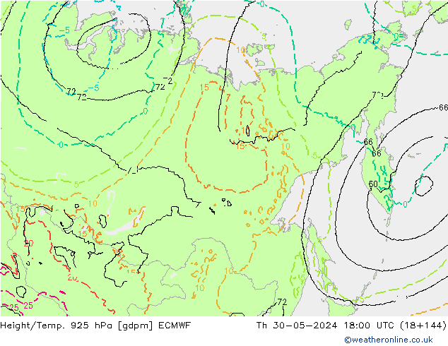 Geop./Temp. 925 hPa ECMWF jue 30.05.2024 18 UTC