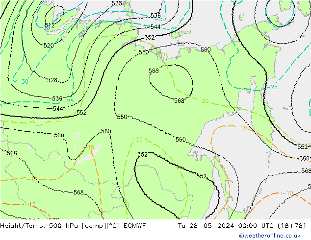 Height/Temp. 500 hPa ECMWF mar 28.05.2024 00 UTC