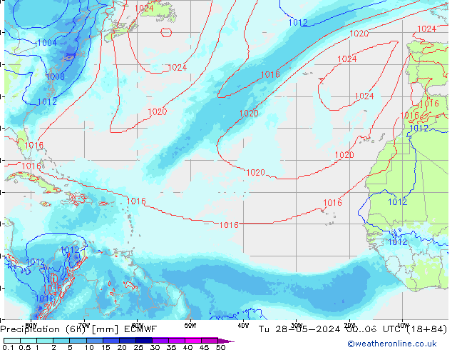 Totale neerslag (6h) ECMWF di 28.05.2024 06 UTC