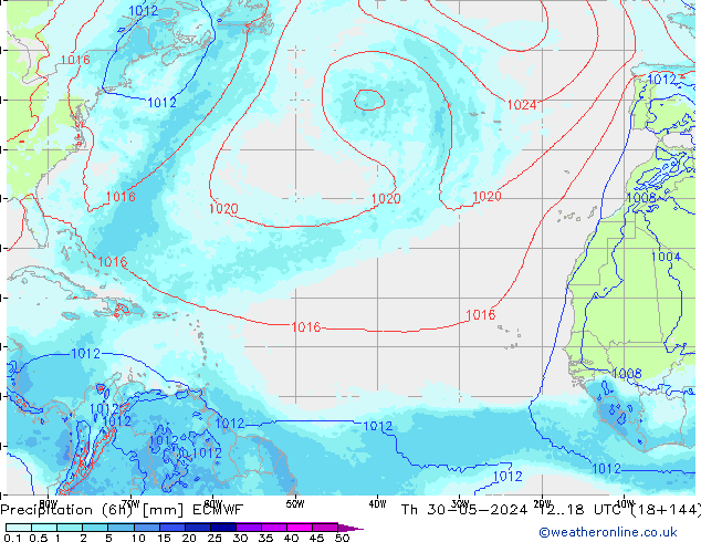 Precipitation (6h) ECMWF Čt 30.05.2024 18 UTC