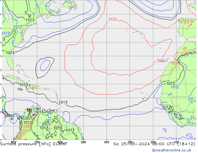 Pressione al suolo ECMWF sab 25.05.2024 06 UTC