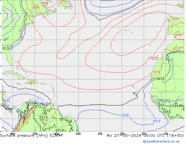 Presión superficial ECMWF lun 27.05.2024 06 UTC