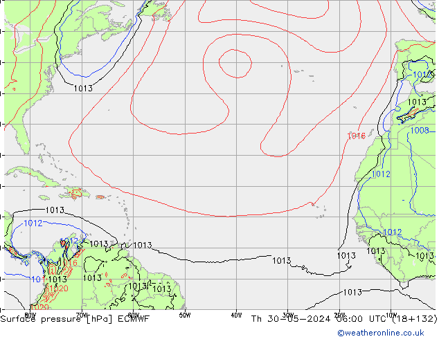 Pressione al suolo ECMWF gio 30.05.2024 06 UTC