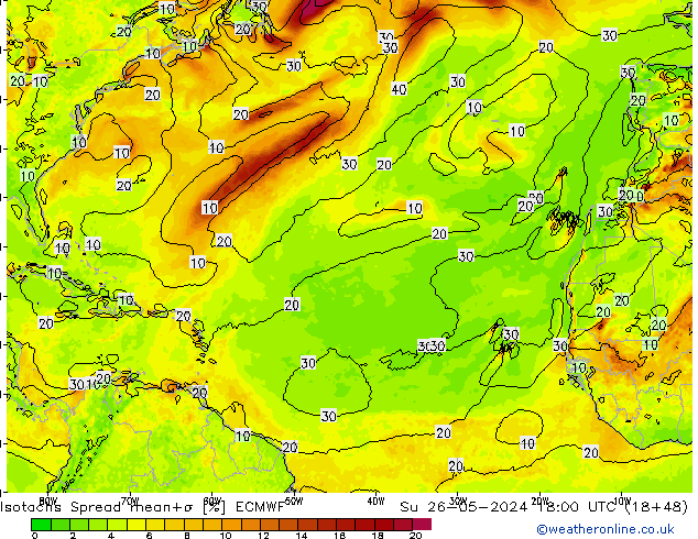 Isotachen Spread ECMWF So 26.05.2024 18 UTC