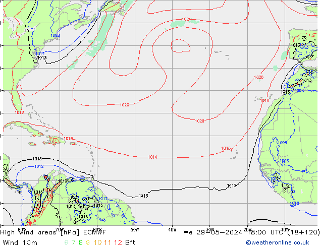 High wind areas ECMWF Qua 29.05.2024 18 UTC