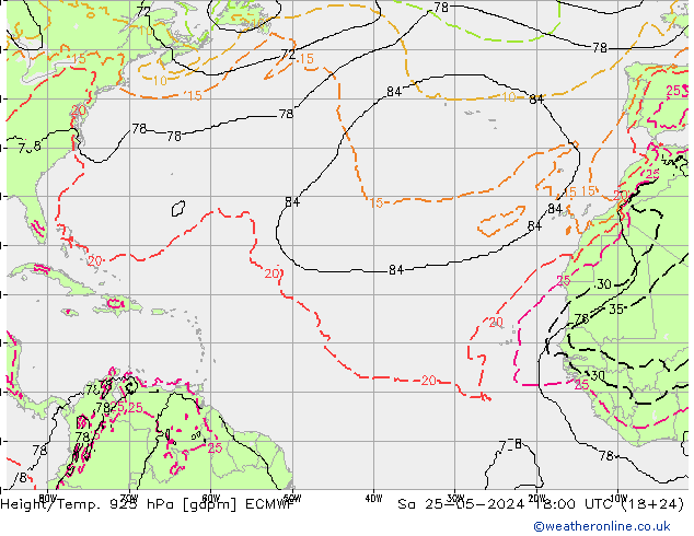 Geop./Temp. 925 hPa ECMWF sáb 25.05.2024 18 UTC