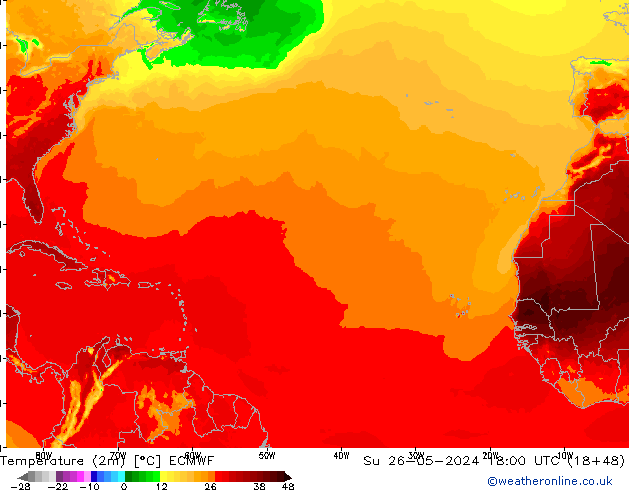 Temperature (2m) ECMWF Su 26.05.2024 18 UTC