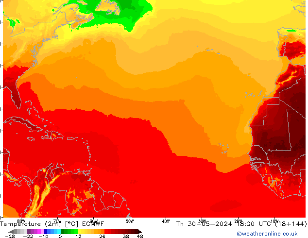 Temperature (2m) ECMWF Čt 30.05.2024 18 UTC