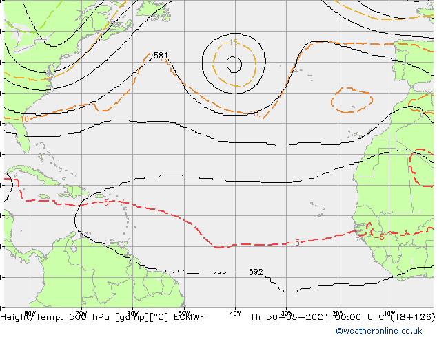 Height/Temp. 500 гПа ECMWF чт 30.05.2024 00 UTC