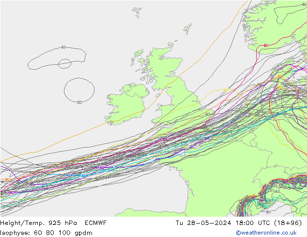 Height/Temp. 925 hPa ECMWF Tu 28.05.2024 18 UTC