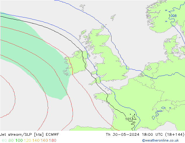 Jet stream/SLP ECMWF Čt 30.05.2024 18 UTC