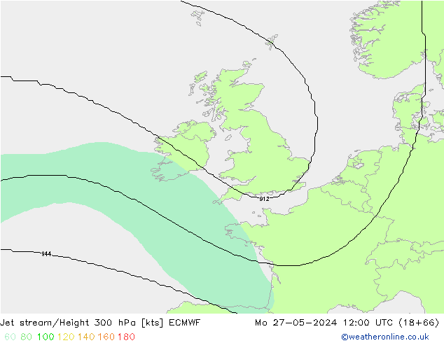 Jet stream/Height 300 hPa ECMWF Mo 27.05.2024 12 UTC